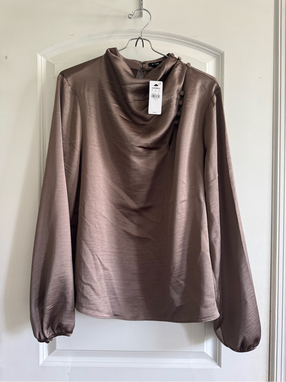 NWT Express | Satin Button Mock Neck Long Sleeve Top Blouse Size Large